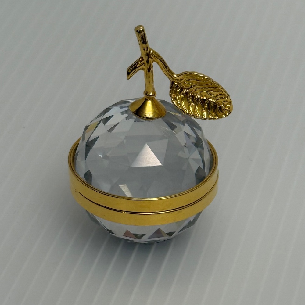Medium Vintage Swarovski Crystal Apple Photo Frame Gold Tone Trim 1.75"